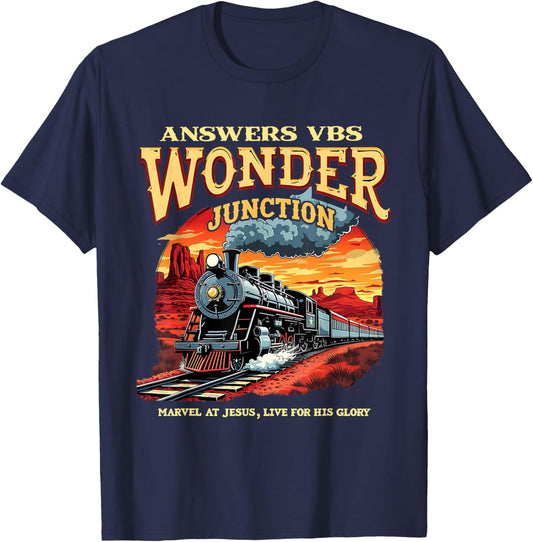 Answers VBS Wonder Junction Christian Train Theme Graphic T-Shirt - T-Shirt | Navy