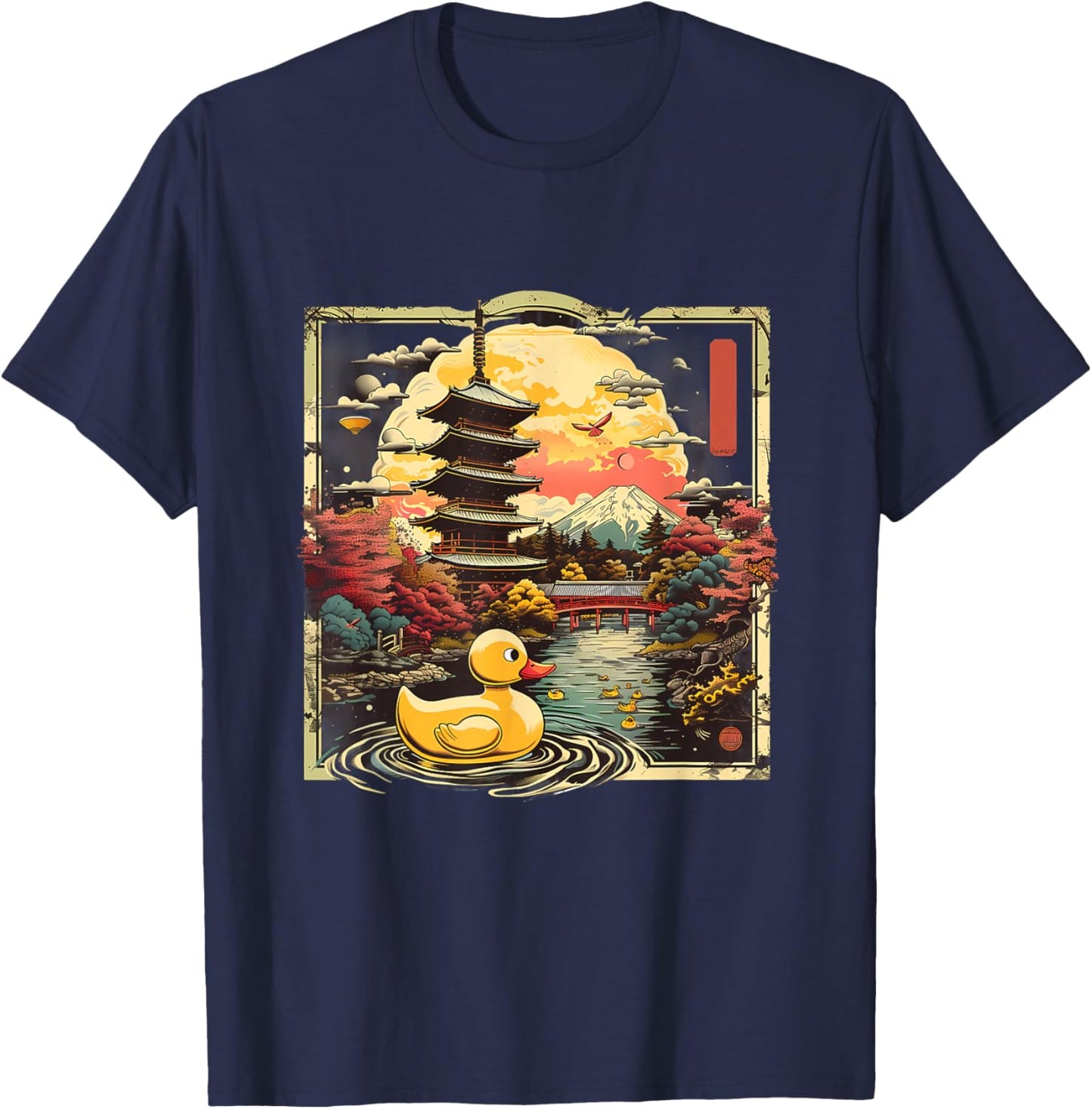 Rubber Duck Pagoda Temple Japanese Garden Rubber Duckie T-Shirt - T-Shirt | Navy