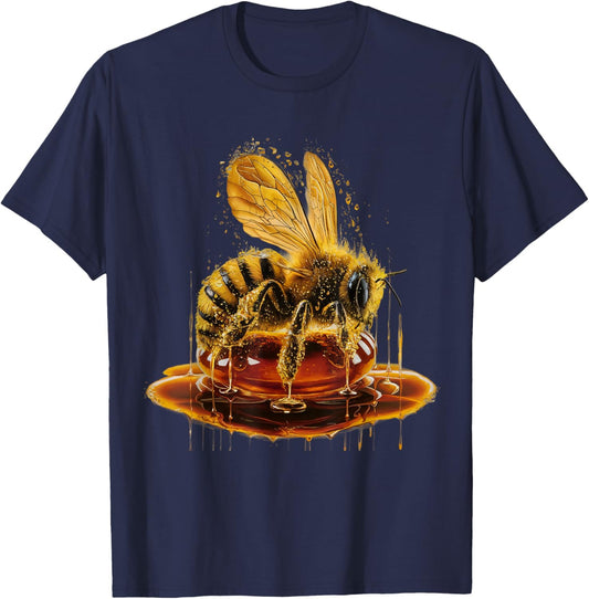 Bee Men Woman Aesthetic Gold Honey Bee T-Shirt - T-Shirt | Navy