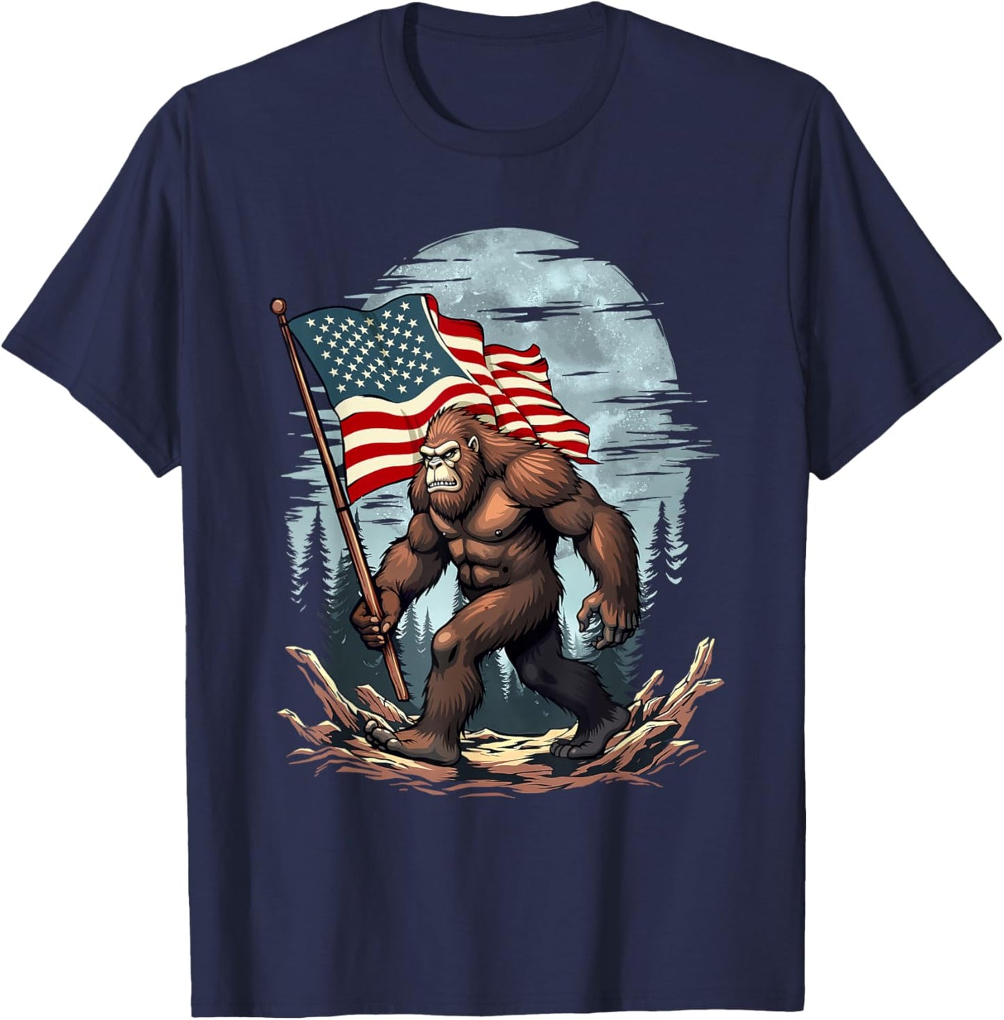 Patriotic Bigfoot - USA Flag 4th of July 4 T-Shirt - T-Shirt | Navy