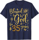 Butterfly Flower Blessed By God For 35 Years 35th Birthday T-Shirt - T-Shirt | Navy