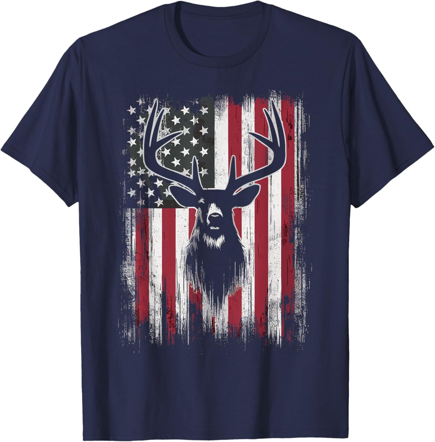 Deer Hunting American Flag T-Shirt - T-Shirt | Navy