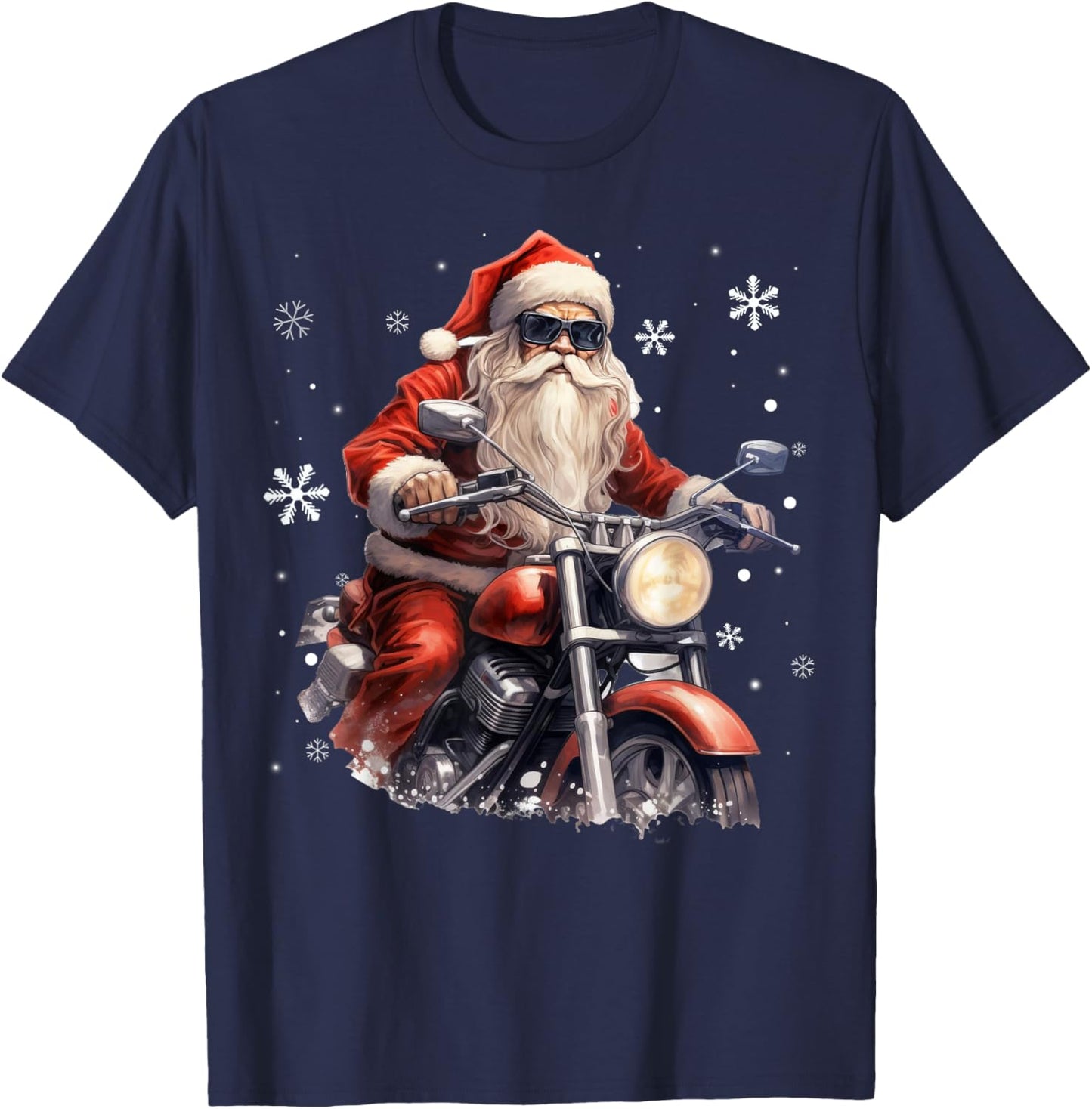 Santa Riding a Motorcycle Biker Motorcycle Lover Xmas Pajama T-Shirt - T-Shirt | Navy