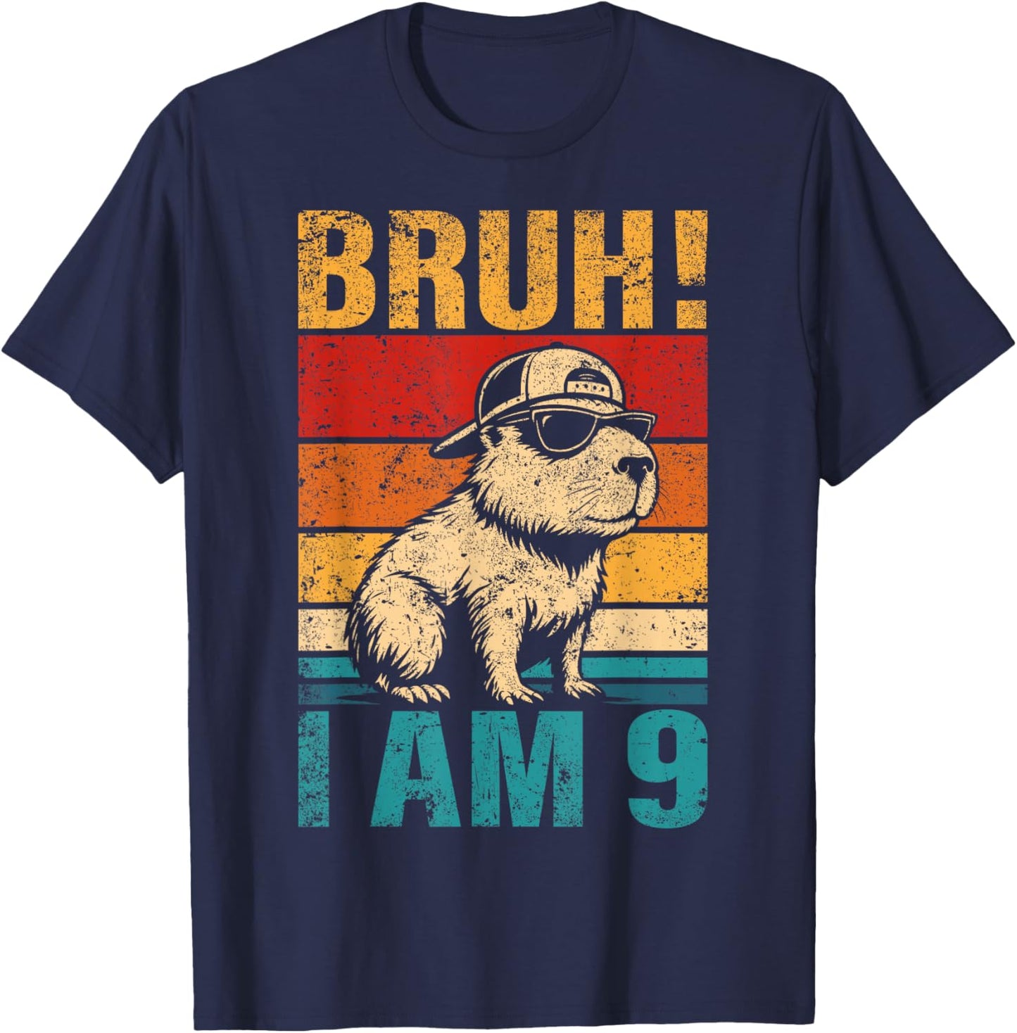 9 Year Old Birthday Boy Capybara Bruh It's My 9th Birthday T-Shirt - T-Shirt | Navy