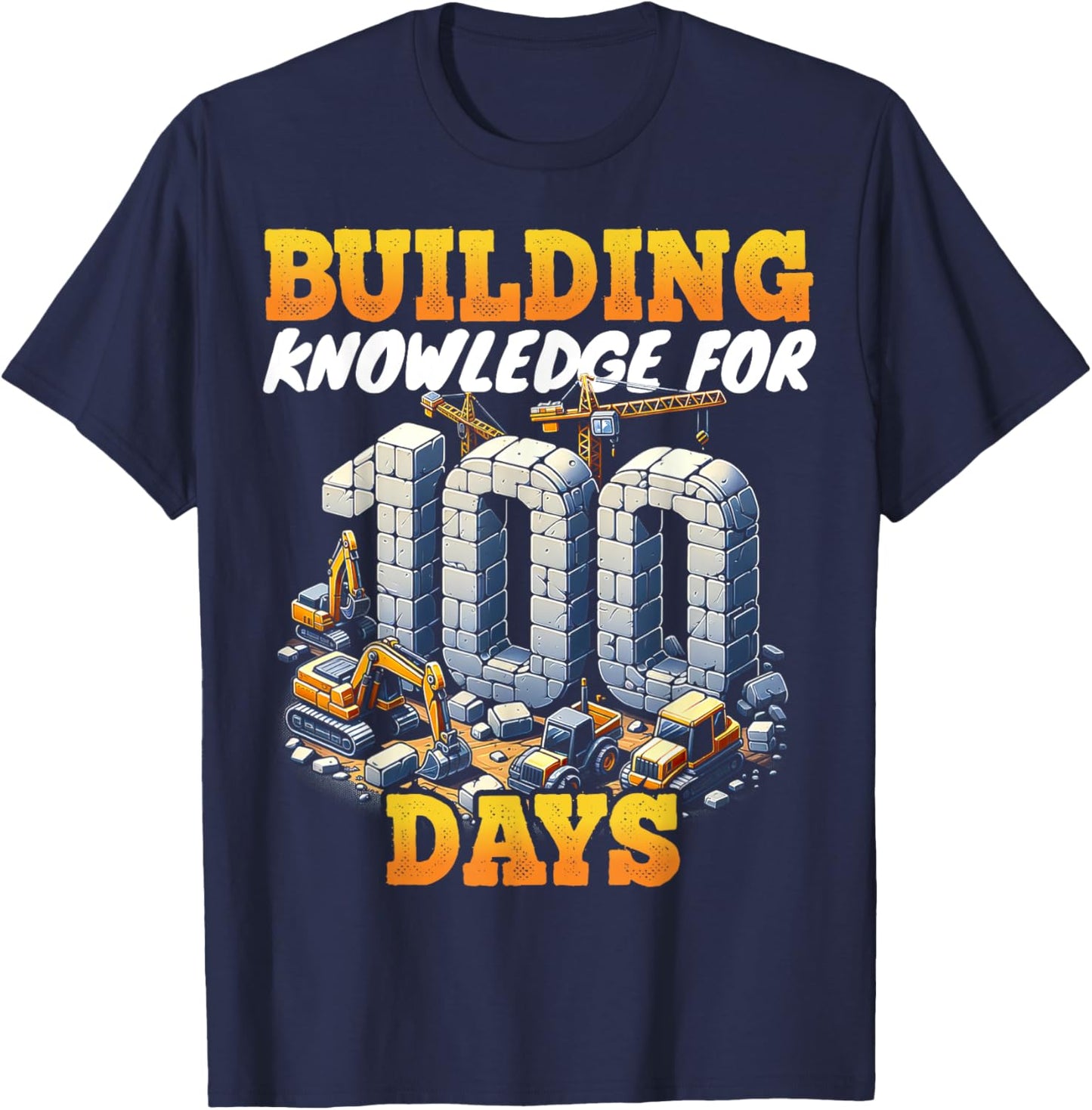 100 Days of School Boys Teacher 100th Day Construction Truck T-Shirt - T-Shirt | Navy