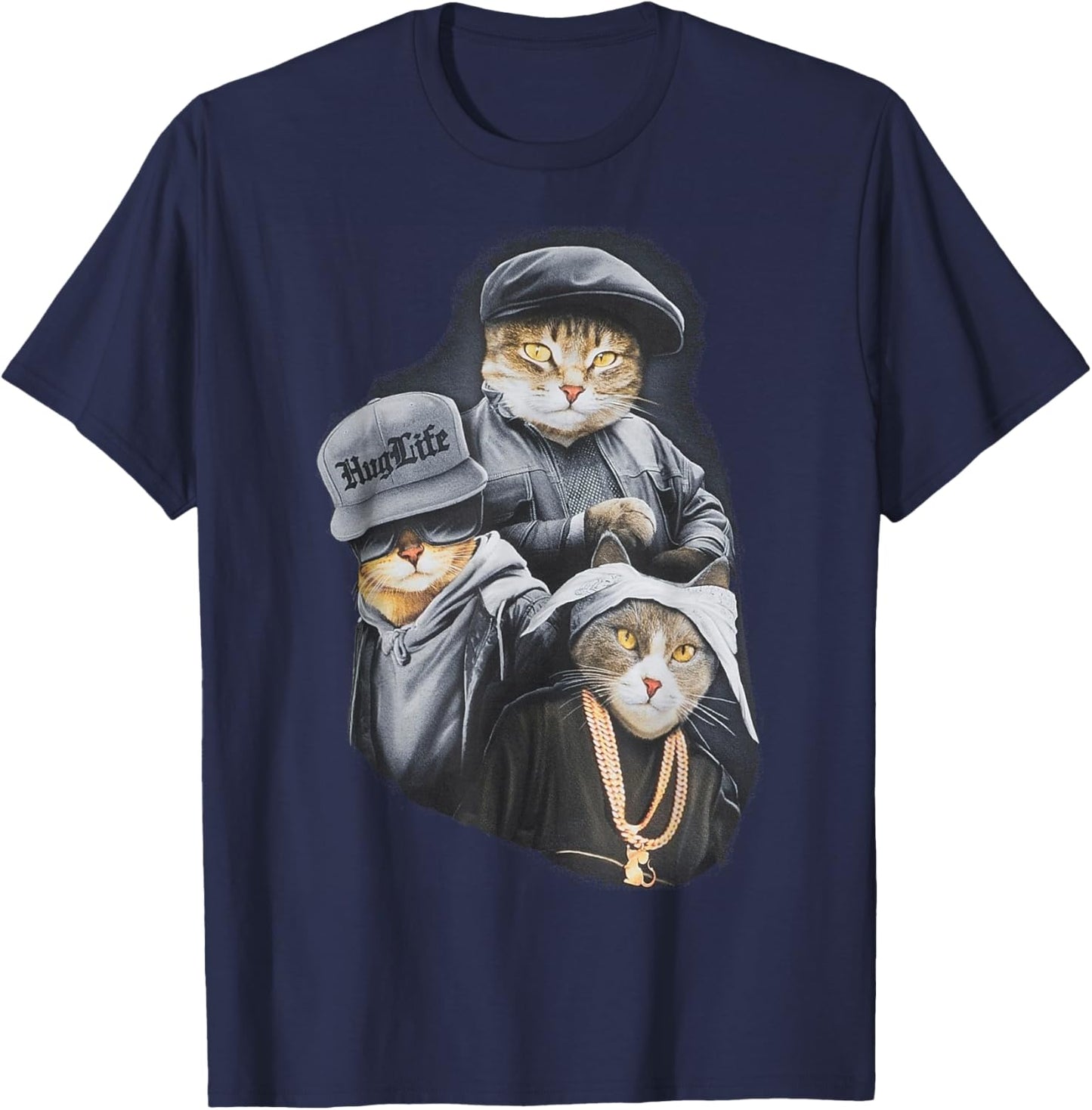 Hug Life Cat Designs Black Adult Classic Fit Modern Classic Cartoon Life T-Shirt - T-Shirt | Navy