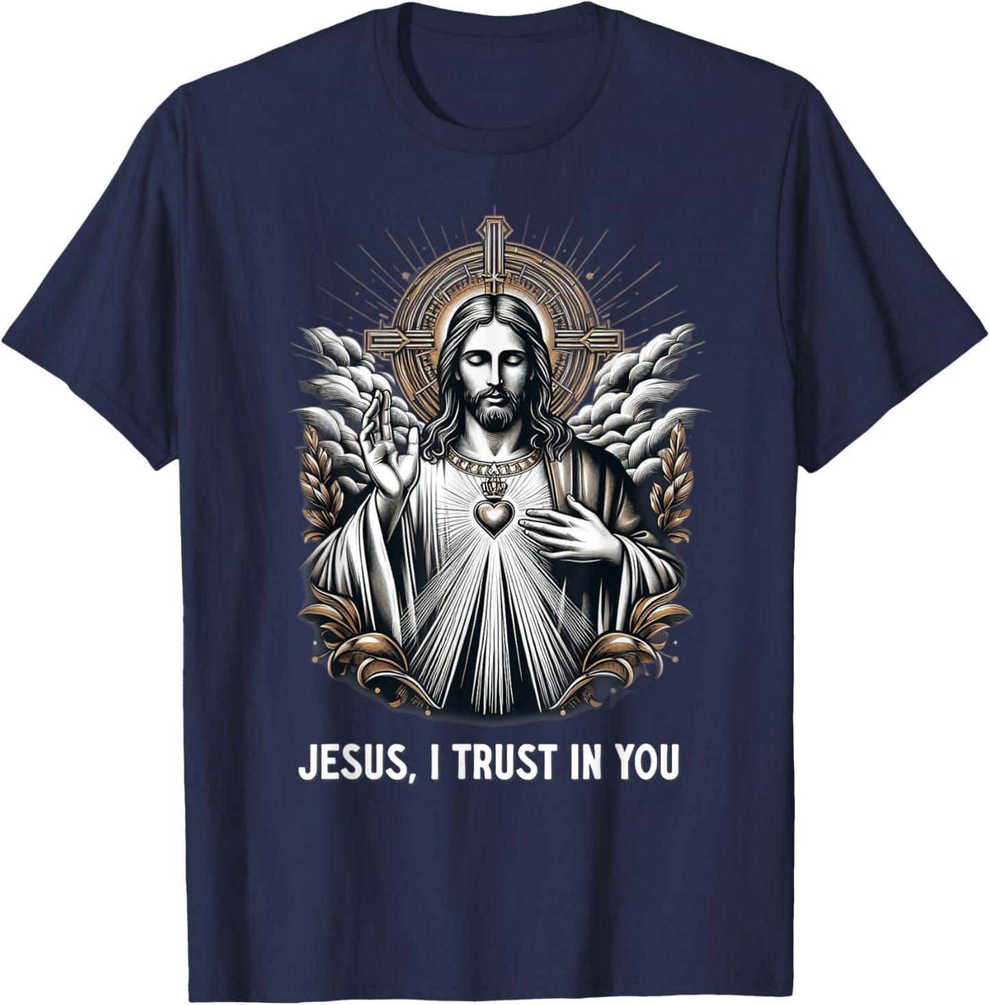 Jesus I Trust In You Divine Mercy Catholic T-Shirt - T-Shirt | Navy