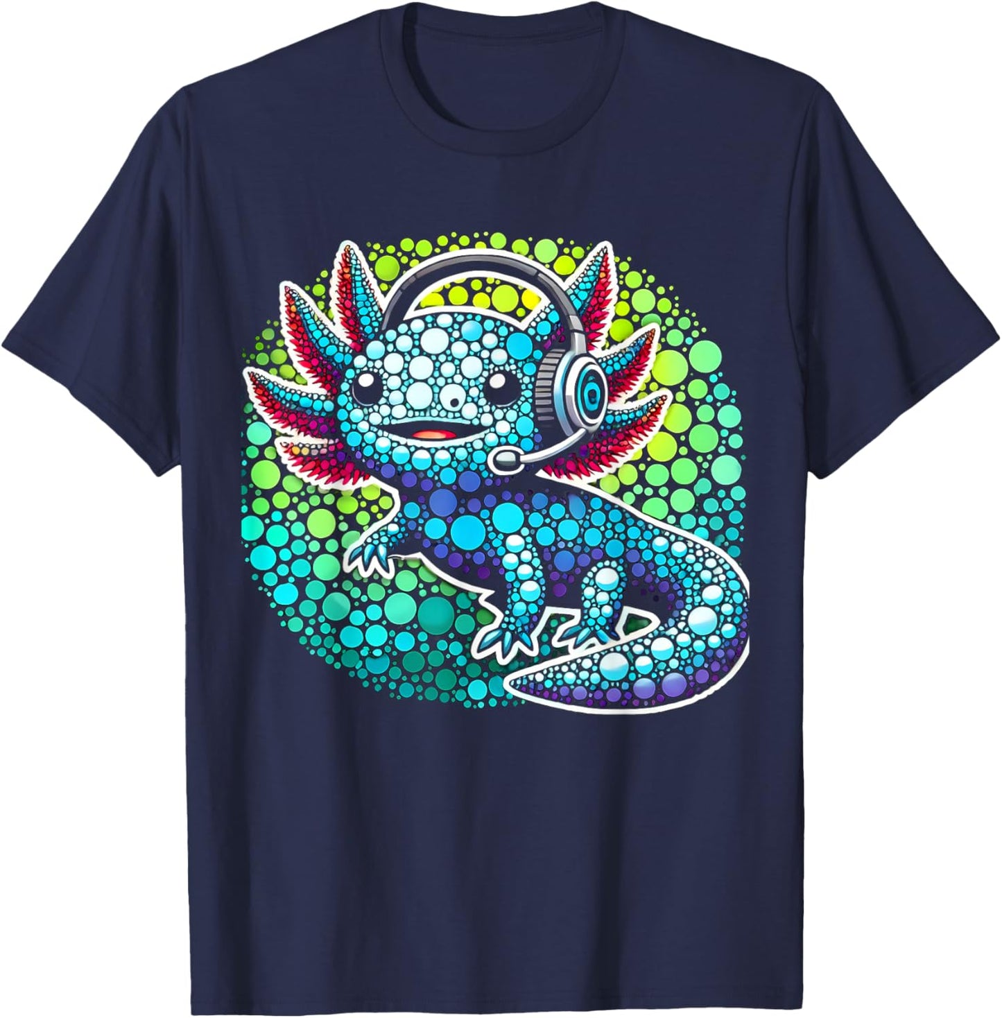 Gamer Axolotl Polka Dot Video Games Day Headphone Boys Youth T-Shirt - T-Shirt | Navy