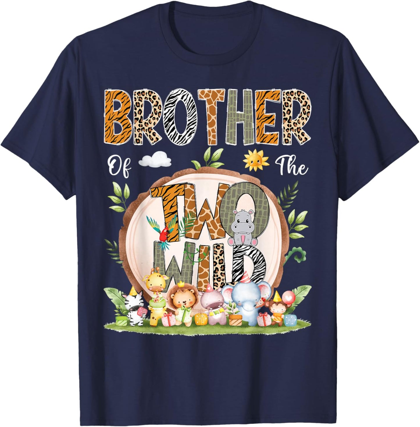 Brother Of The Two Wild Animal Safari 2Nd Birthday Party T-Shirt - T-Shirt | Navy