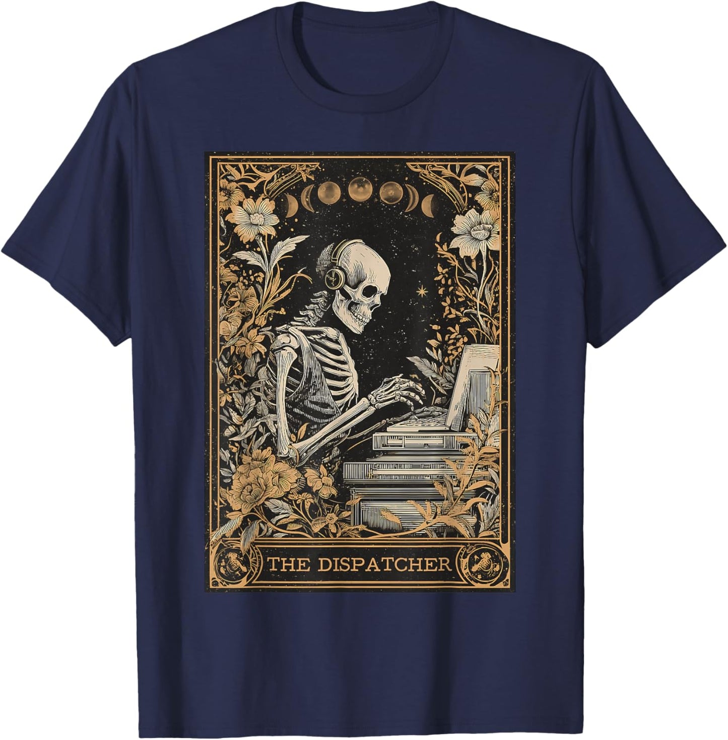 The Dispatcher 911 Dispatcher Operator Tarot Card Skeleton T-Shirt - T-Shirt | Navy