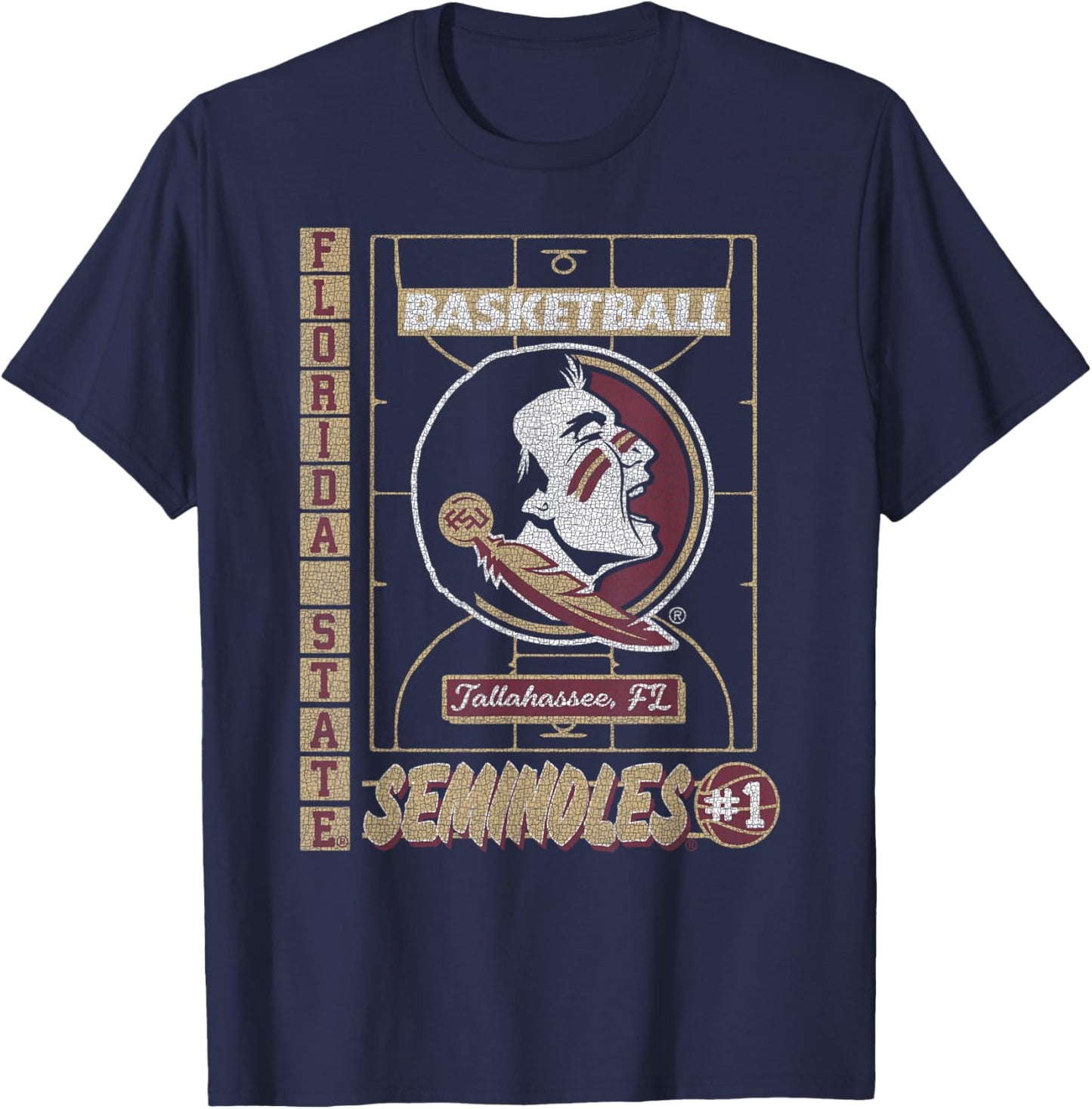Florida State Seminoles Basketball Vintage Court Black T-Shirt - T-Shirt | Navy