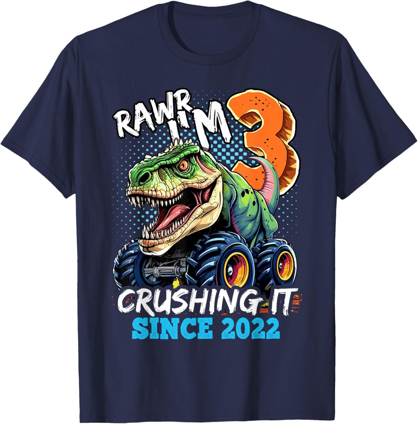 3rd Birthday Monster Truck Dinosaur Party Boys Rawr I'm 3 T-Shirt - T-Shirt | Navy