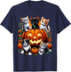 Cat Pumpkin Halloween Retro Floral Spooky Men Women Kids T-Shirt - T-Shirt | Navy