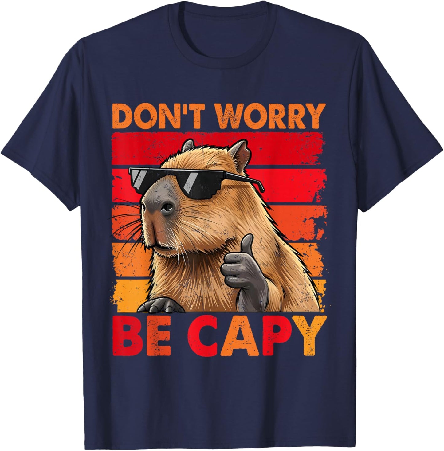 Dont Worry Be Capy Vinatge Cool Capybaras Men Boy T-Shirt - T-Shirt | Navy