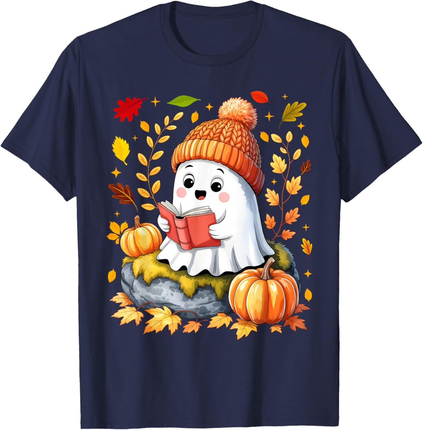Cute Drinking Coffee Halloween Ghost Ice T-Shirt - T-Shirt | Navy