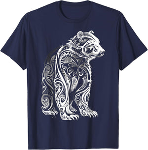 Bear Tribal Vintage Retro Graphic T-Shirt - T-Shirt | Navy