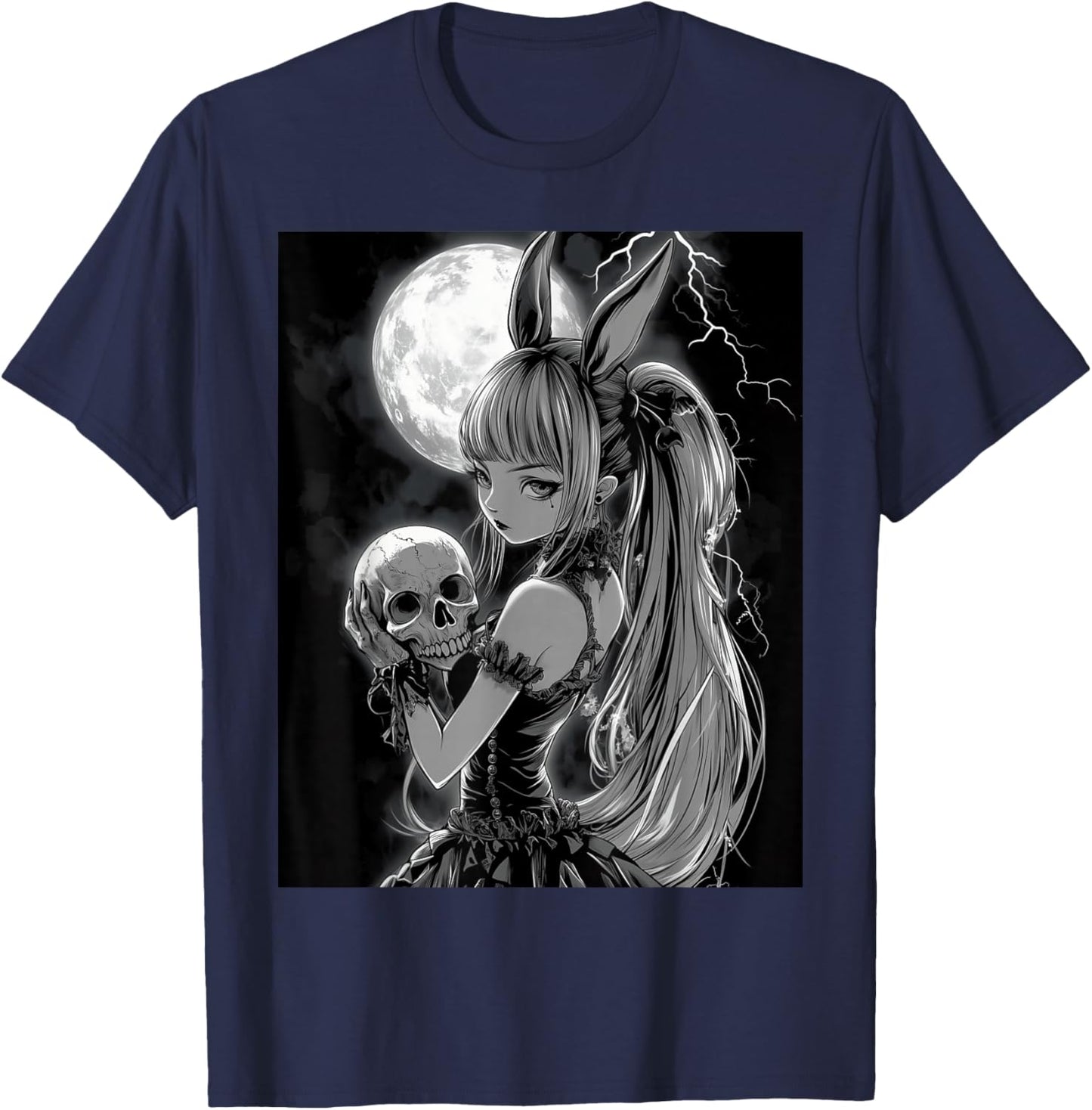 Anime Girl Bunny Skull Goth Women Skull Gothic Anime Bunny T-Shirt - T-Shirt | Navy