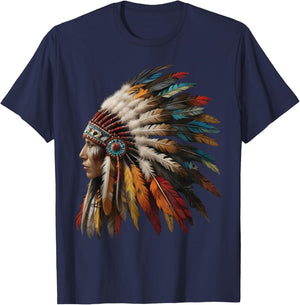 Native American Indian Headdress Graphic Women T-Shirt - T-Shirt | Navy