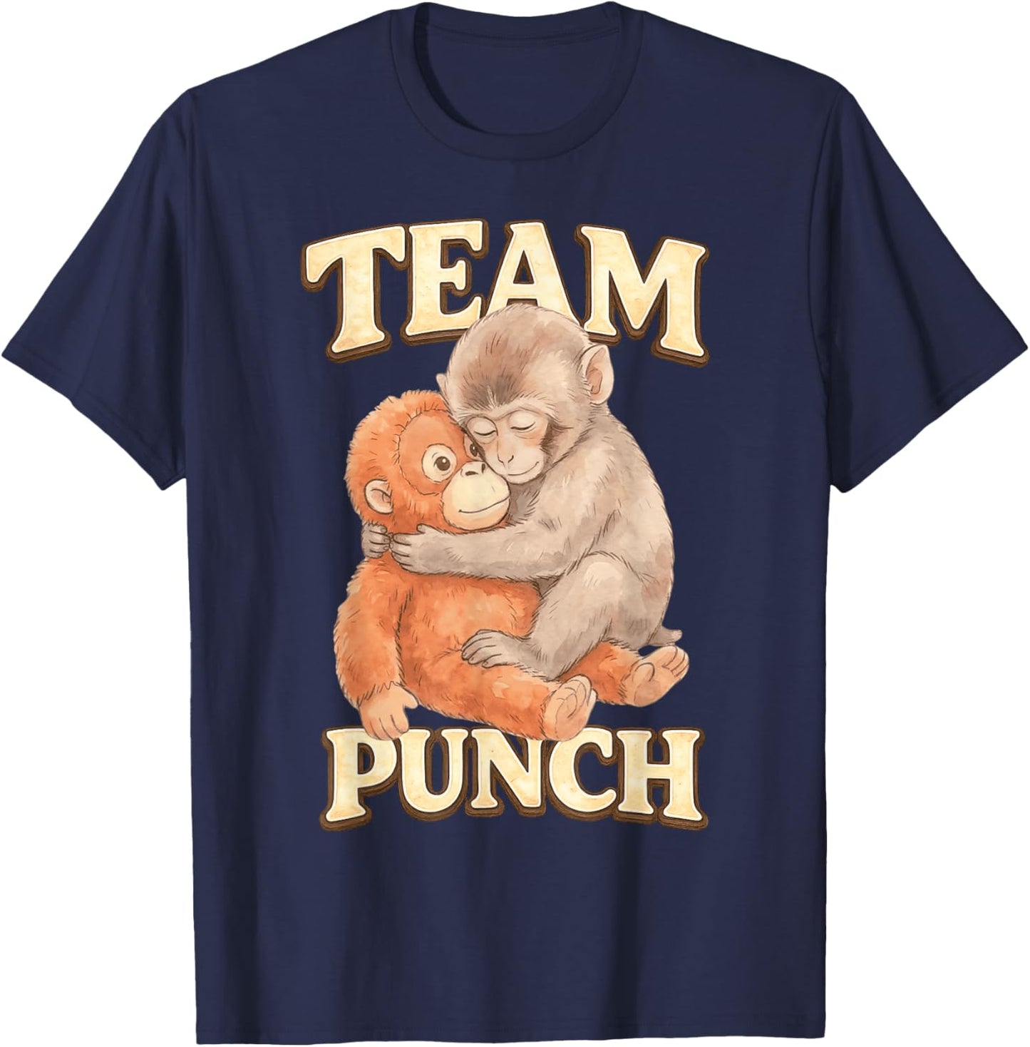 Baby Monkey Punch Team Punch Monkey Plush Cute T-Shirt - T-Shirt | Navy