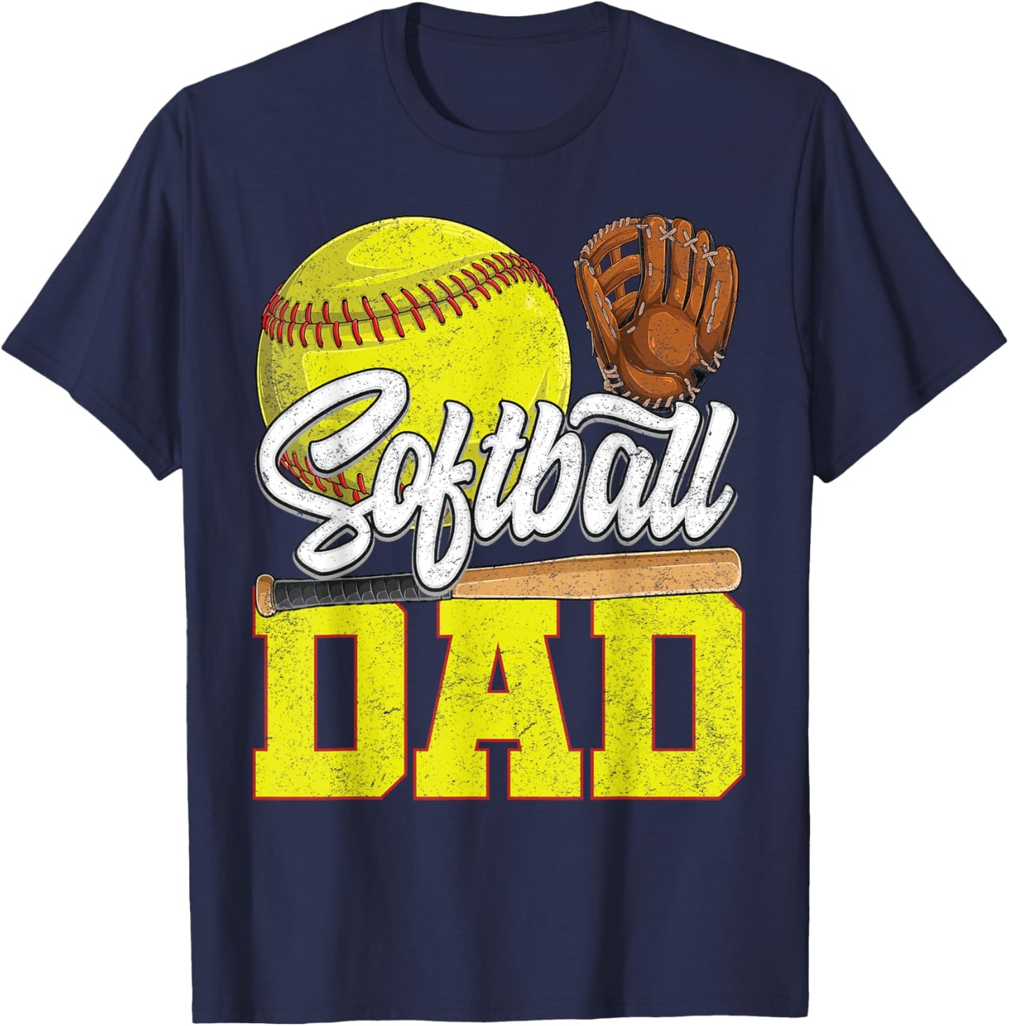 Dad Softball -Yellow Softball Dad Love Softball Player T-Shirt - T-Shirt | Navy