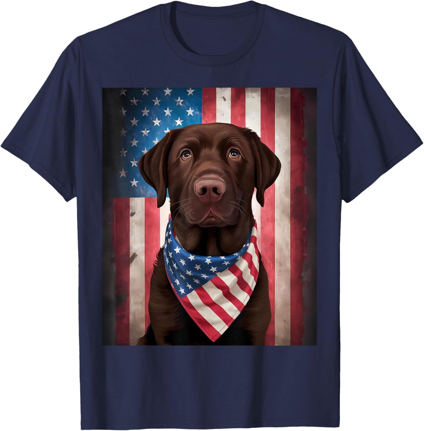 American Chocolate Labrador American Flag 4th of July Dog T-Shirt - T-Shirt | Navy
