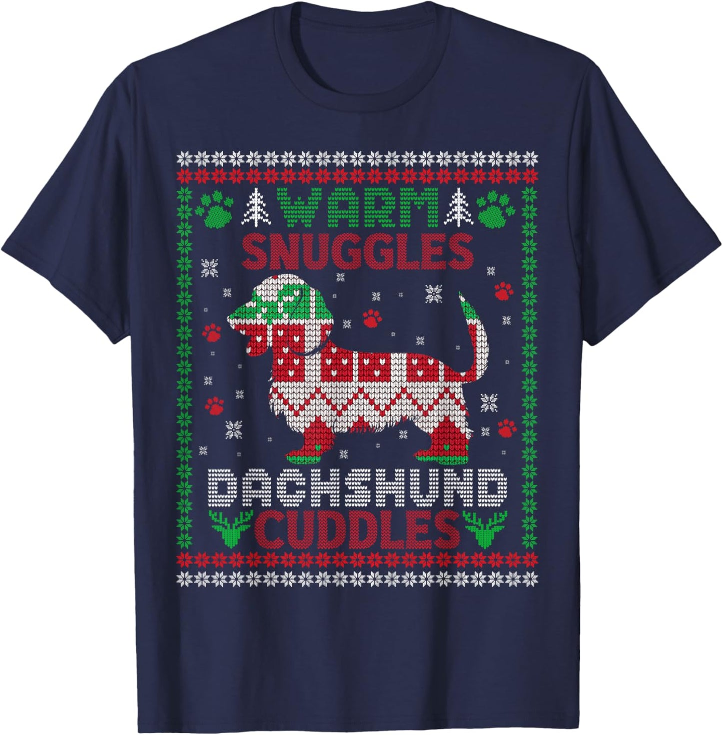warm snuggles dachshund cuddles Christmas xmas weenie weiner T-Shirt - T-Shirt | Navy