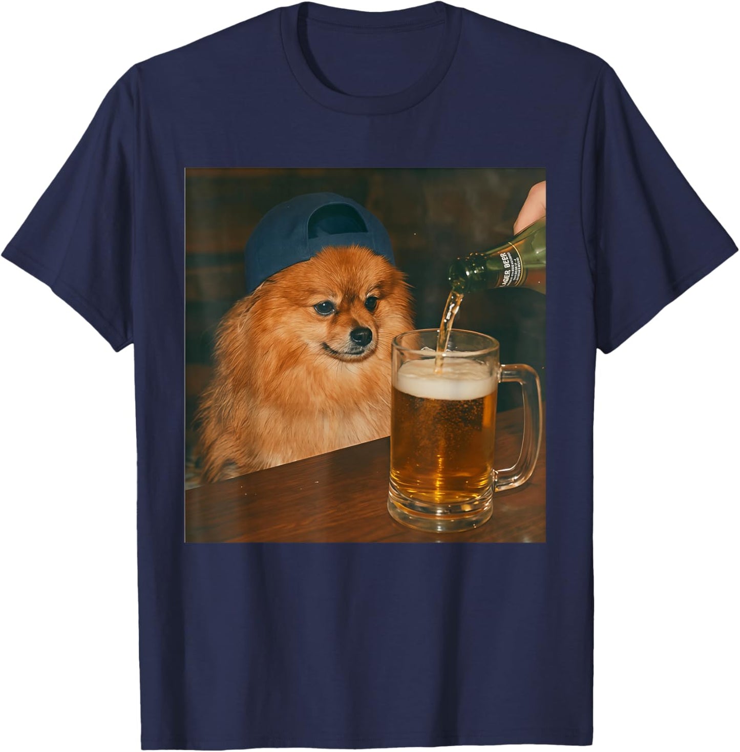 Pomeranian Drinking Beer Funny Dog Lover Dog Meme T-Shirt - T-Shirt | Navy
