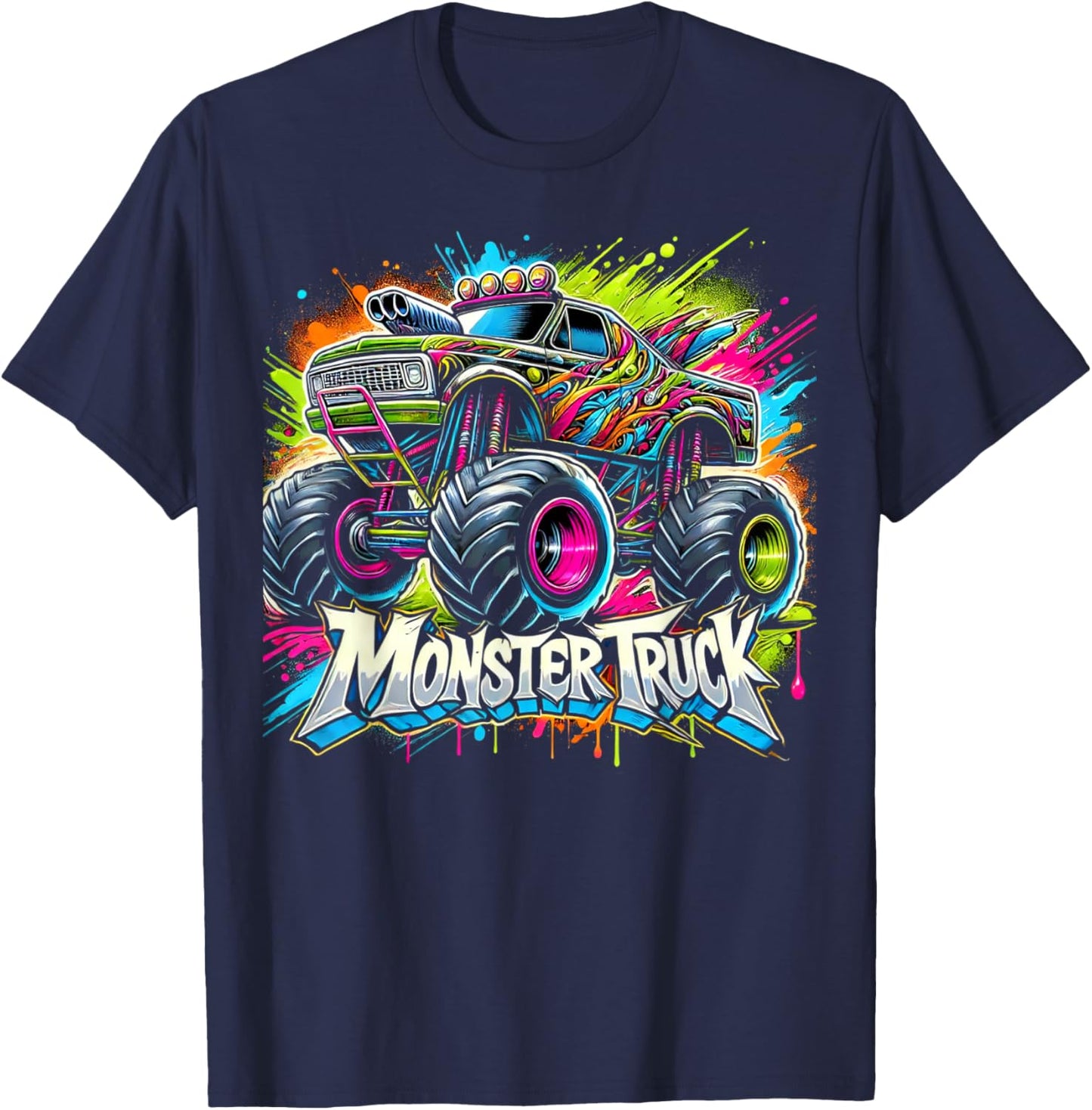 Monster Truck Retro Colorful Graffiti Toddlers Youth Adults T-Shirt - T-Shirt | Navy
