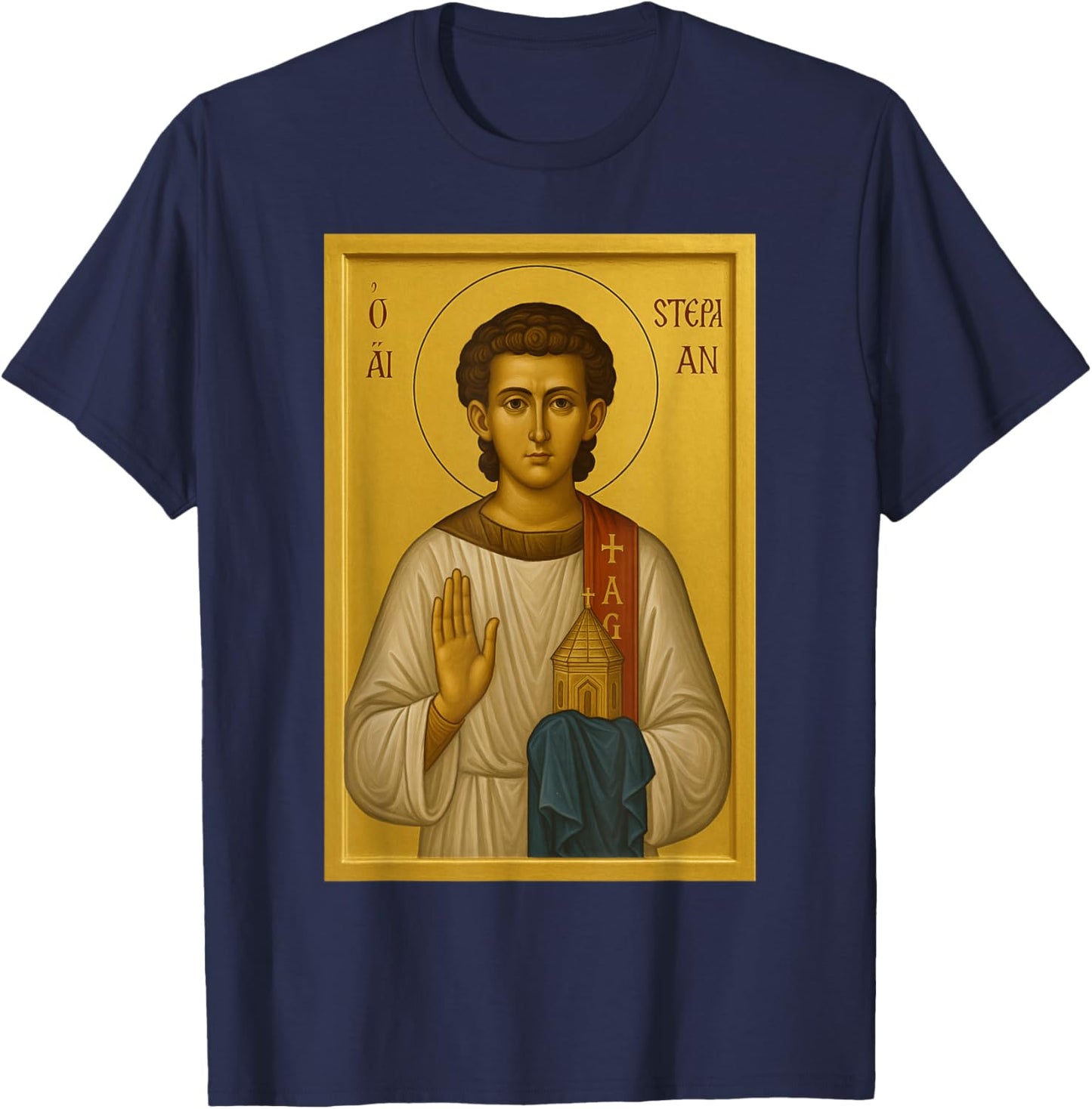 Orthodox Saint Stephen Protomartyr Icon T-Shirt - T-Shirt | Navy