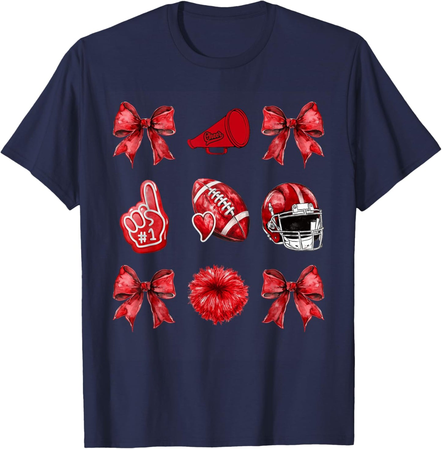 Cute Coquette Bow Game Day American Football Player Coaches T-Shirt - T-Shirt | Navy
