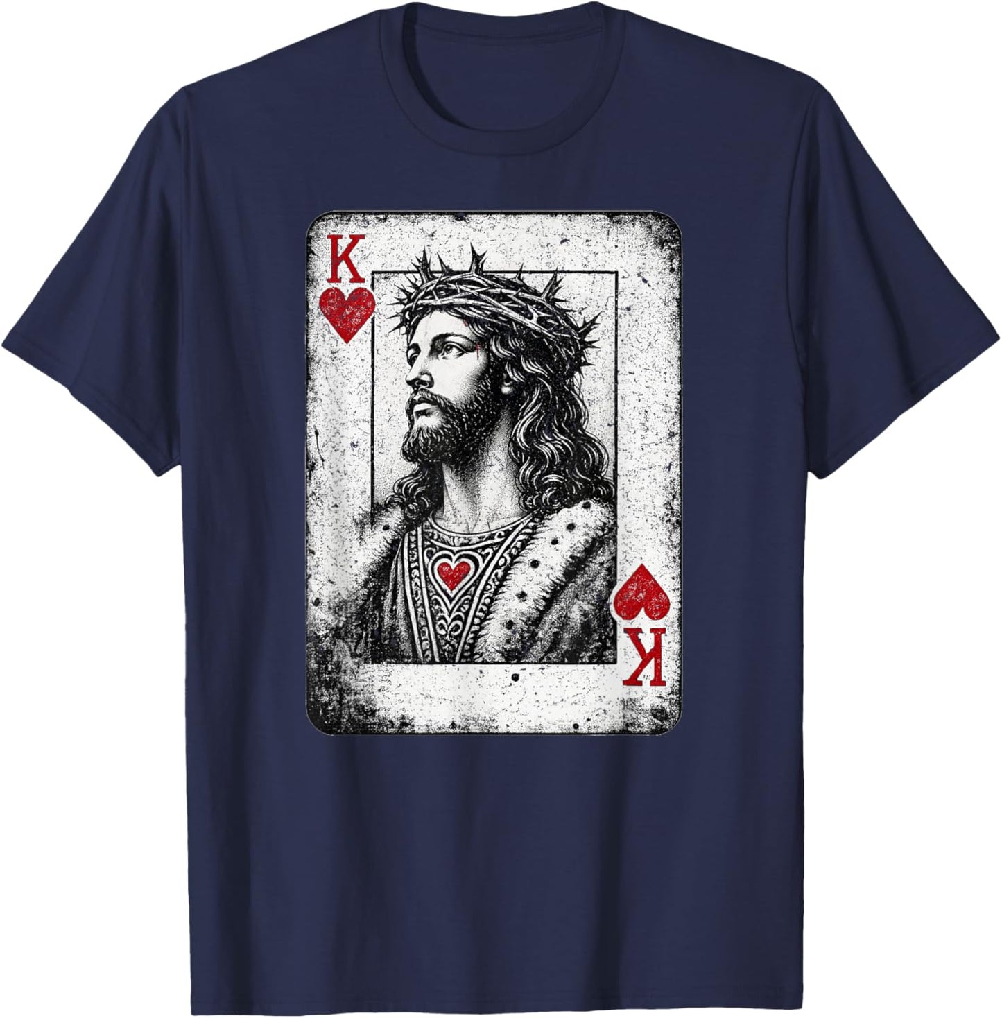 Vintage Jesus Christ King of Hearts Christian Playing Card T-Shirt - T-Shirt | Navy
