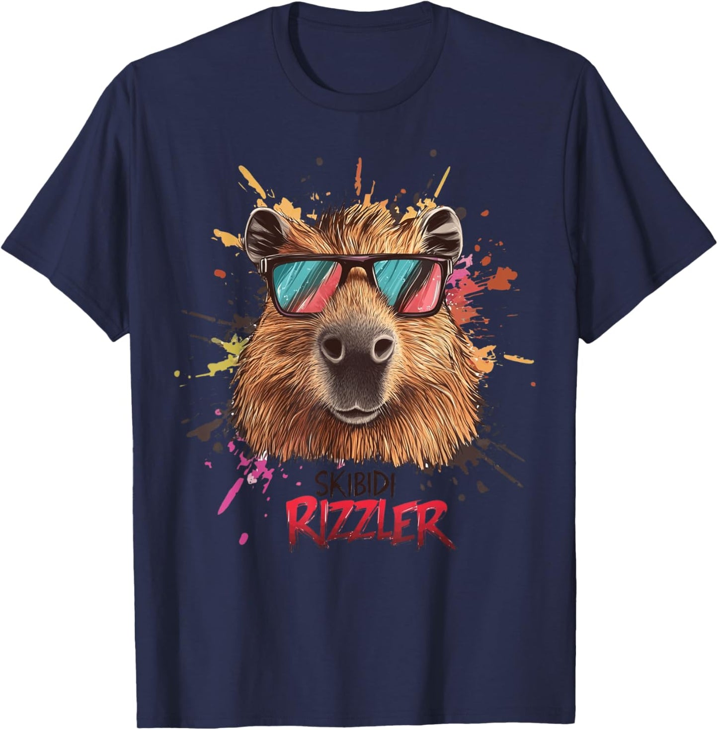 Funny Skibidi Toilet Rizzler Capybara Rizz Meme T-Shirt - T-Shirt | Navy