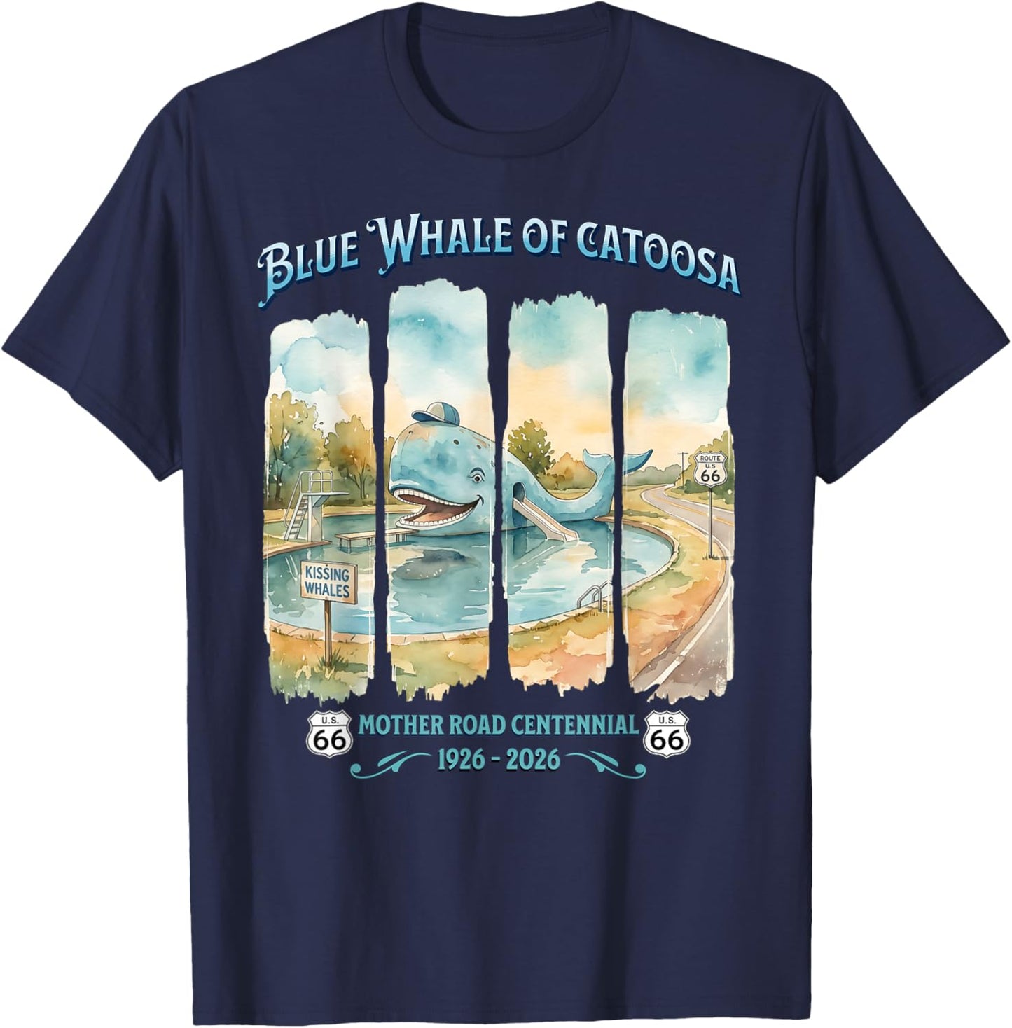 Blue Whale of Catoosa U.S. 66 Mother Road Centennial 2026 T-Shirt - T-Shirt | Navy