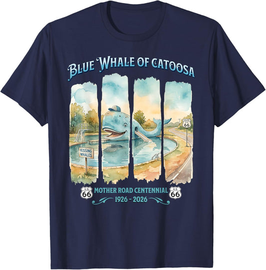 Blue Whale of Catoosa U.S. 66 Mother Road Centennial 2026 T-Shirt - T-Shirt | Navy