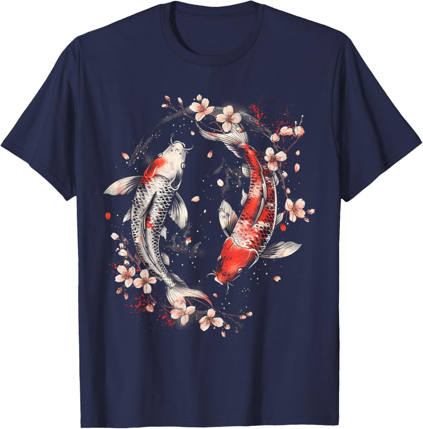 Cherry Blossom Koi Carp Fish Japanese Sakura Graphic Art T-Shirt - T-Shirt | Navy