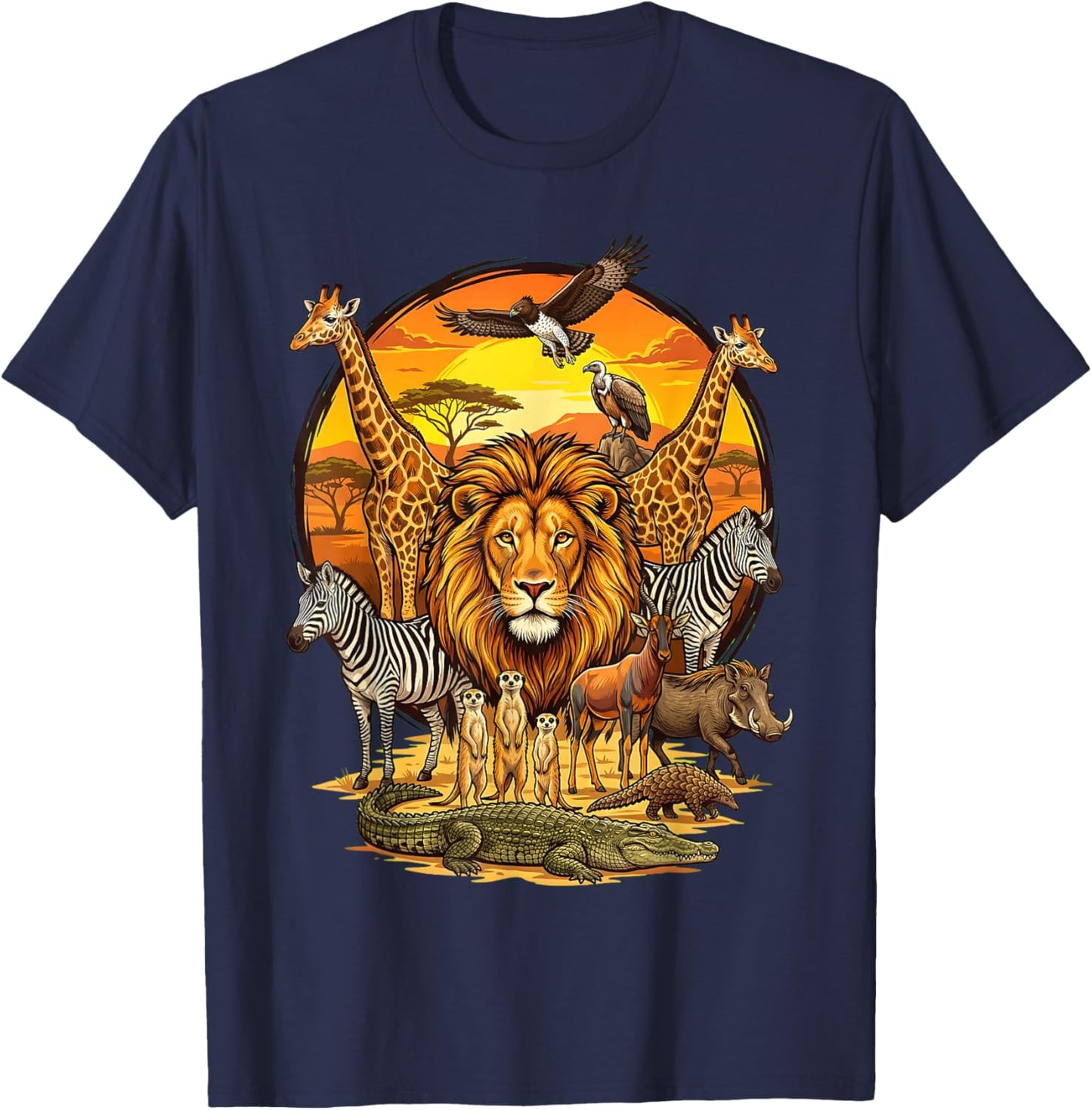 Animaux Sauvages Savane Coucher de Soleil Cercle Safari T-Shirt - T-Shirt | Navy