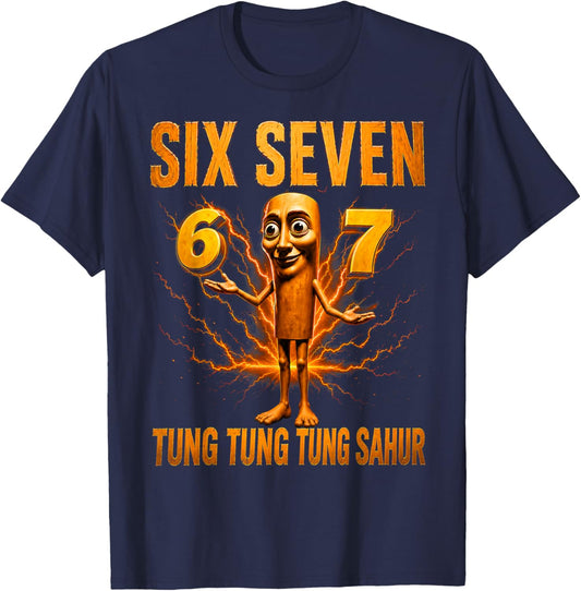 Funny Six Seven 67 Brainrot Tung Tung Sahur Gift Kid Boy T-Shirt - T-Shirt | Navy