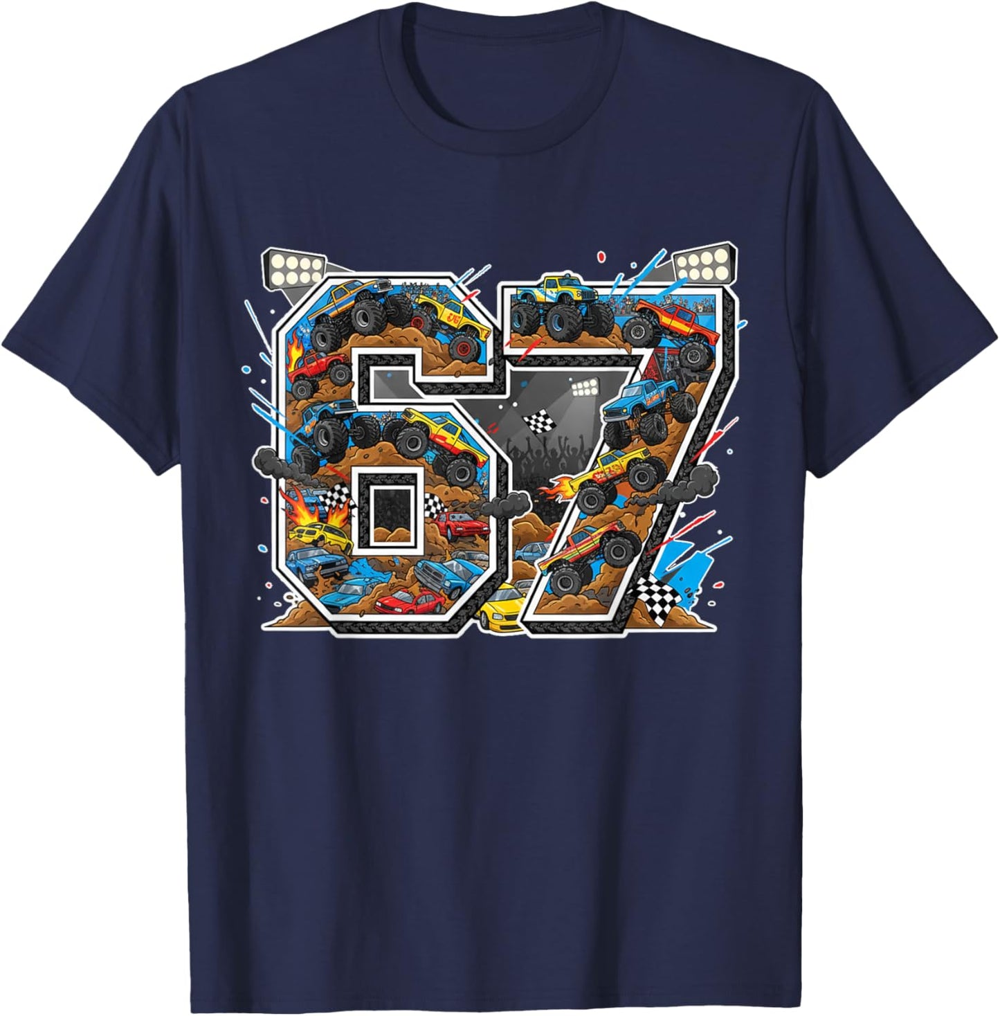Monster Trucks 67 Meme Slang Filled Graphic Gen Alpha Z Kids T-Shirt - T-Shirt | Navy