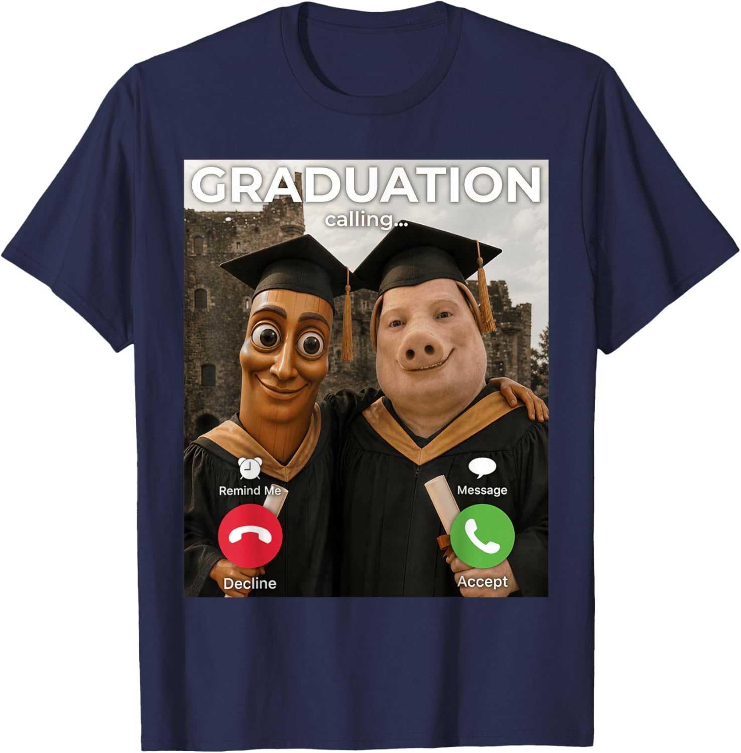 Tung Sahur John Pork Graduation Calling Funny Senior 2026 T-Shirt - T-Shirt | Navy