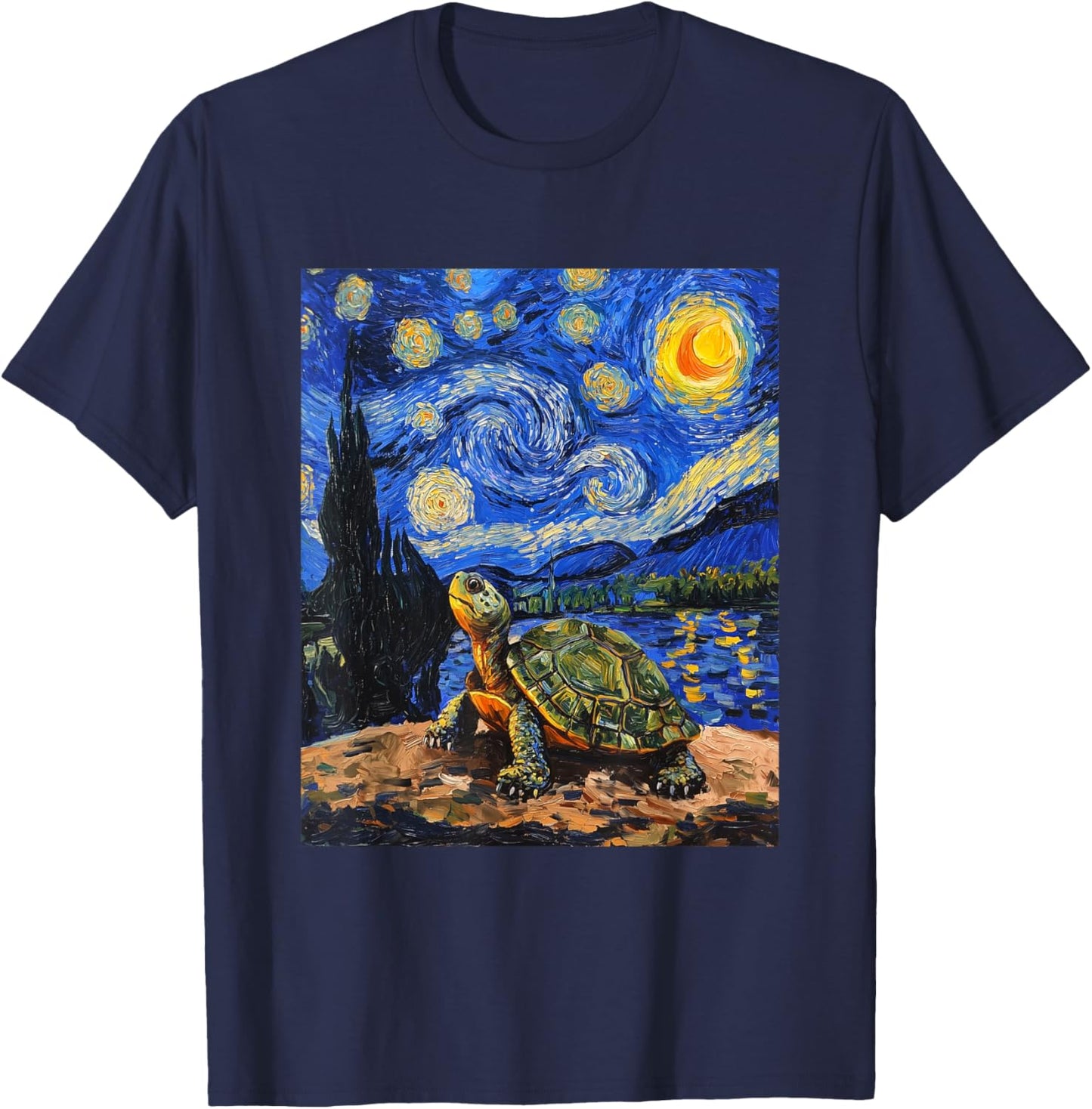 Cute Tortoise Turtle - Van Gogh Style - Starry Night T-Shirt - T-Shirt | Navy