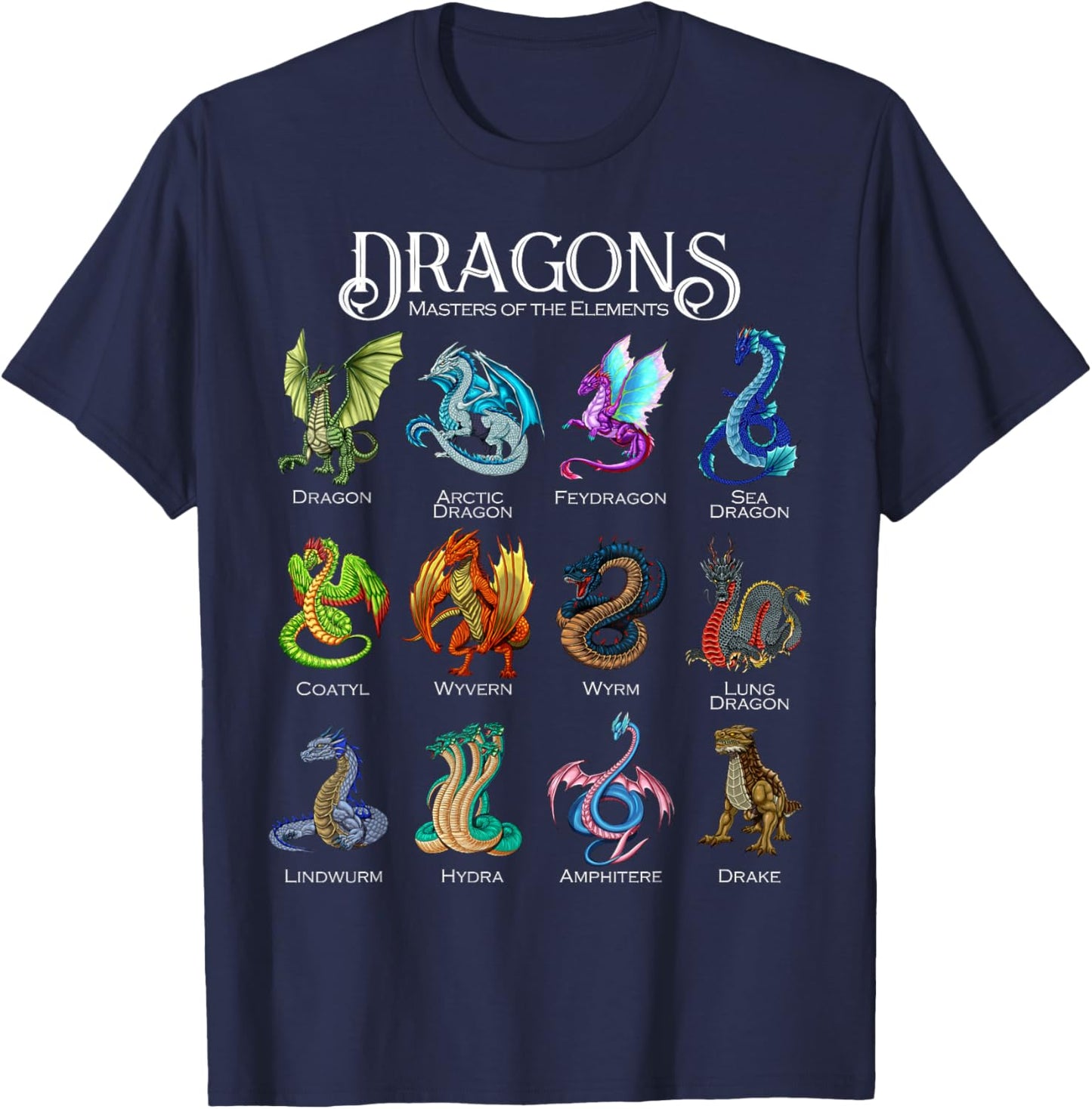 Different Types of Dragons - Dragons T-Shirt - T-Shirt | Navy
