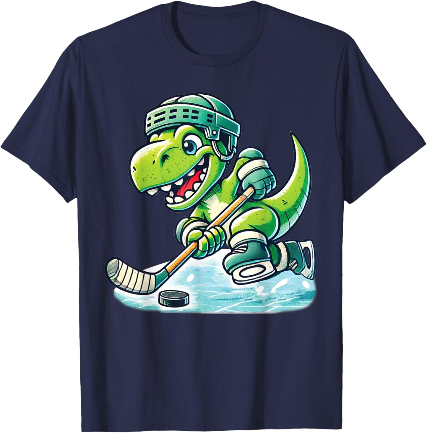 Hockeysaurus Dinosaur Ice Hockey Trex Kids Boys Ice Hockey T-Shirt - T-Shirt | Navy