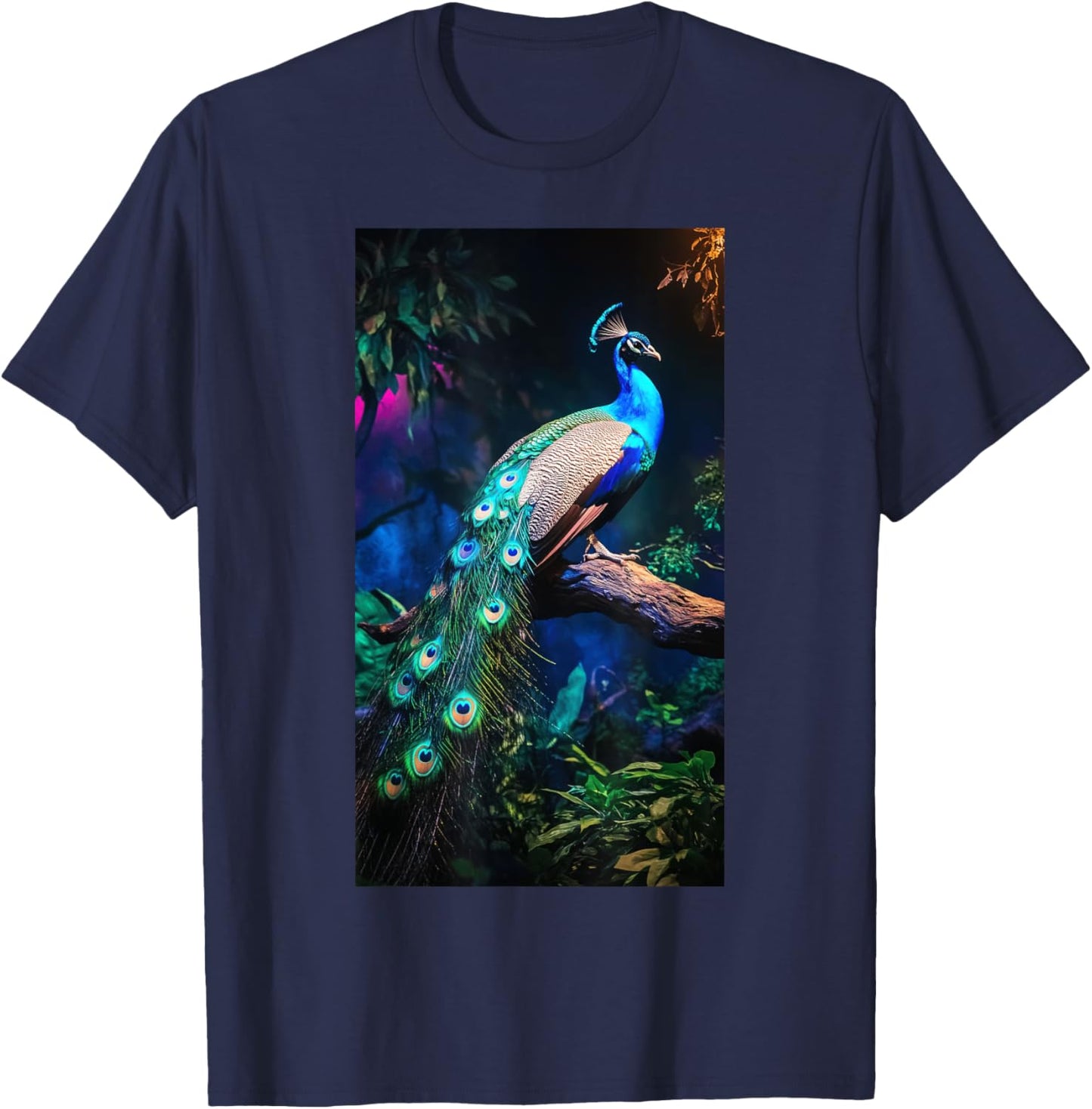 Peacock Branch Colorful Wildlife Nature lover T-Shirt - T-Shirt | Navy