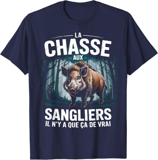 Wild Boar Hunting Passion Hunter French Forest T-Shirt - T-Shirt | Navy
