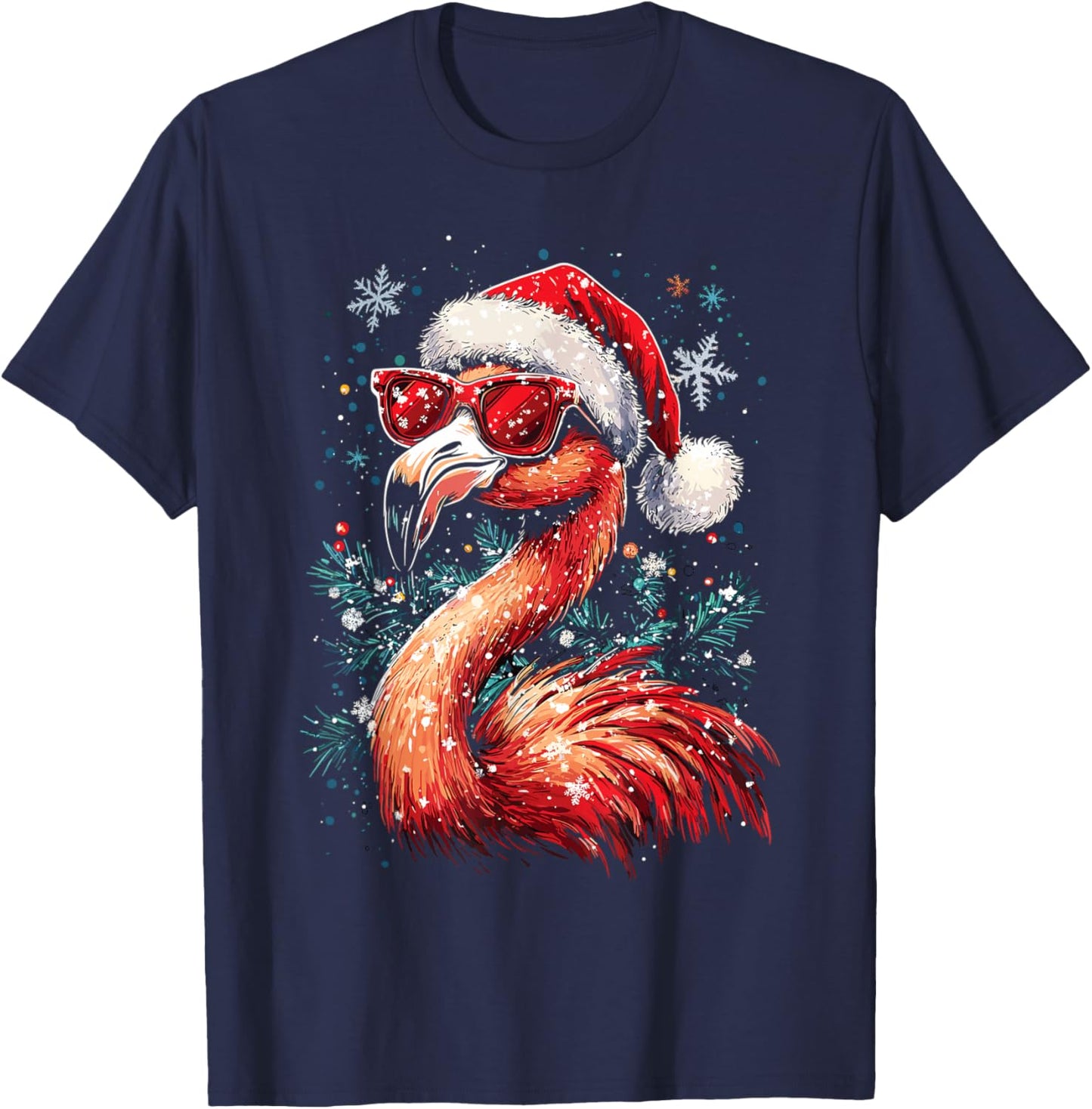 Festive Tropical Flamingo Christmas T-Shirt - T-Shirt | Navy