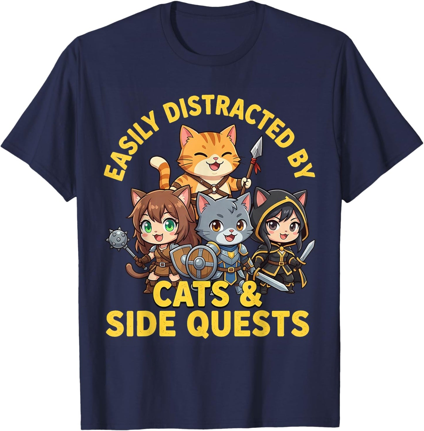 Cats and Side Quests T-Shirt - T-Shirt | Navy