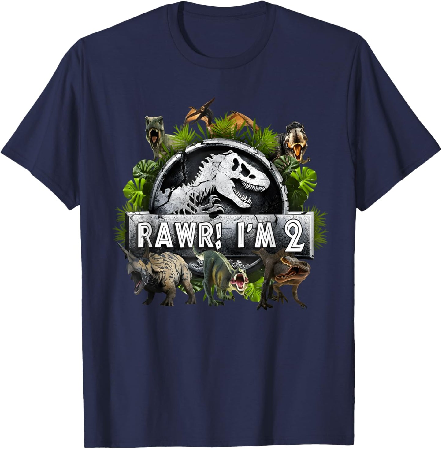 Rawr I'm 2 2nd Birthday T Rex Dinosaur Funny Party Boys Kids T-Shirt - T-Shirt | Navy