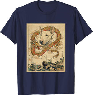 Art Japonais Bull Terrier rétro Great Wave Bull Terrier T-Shirt - T-Shirt | Navy