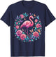 Flamingo with Pink Roses Floral T-Shirt - T-Shirt | Navy