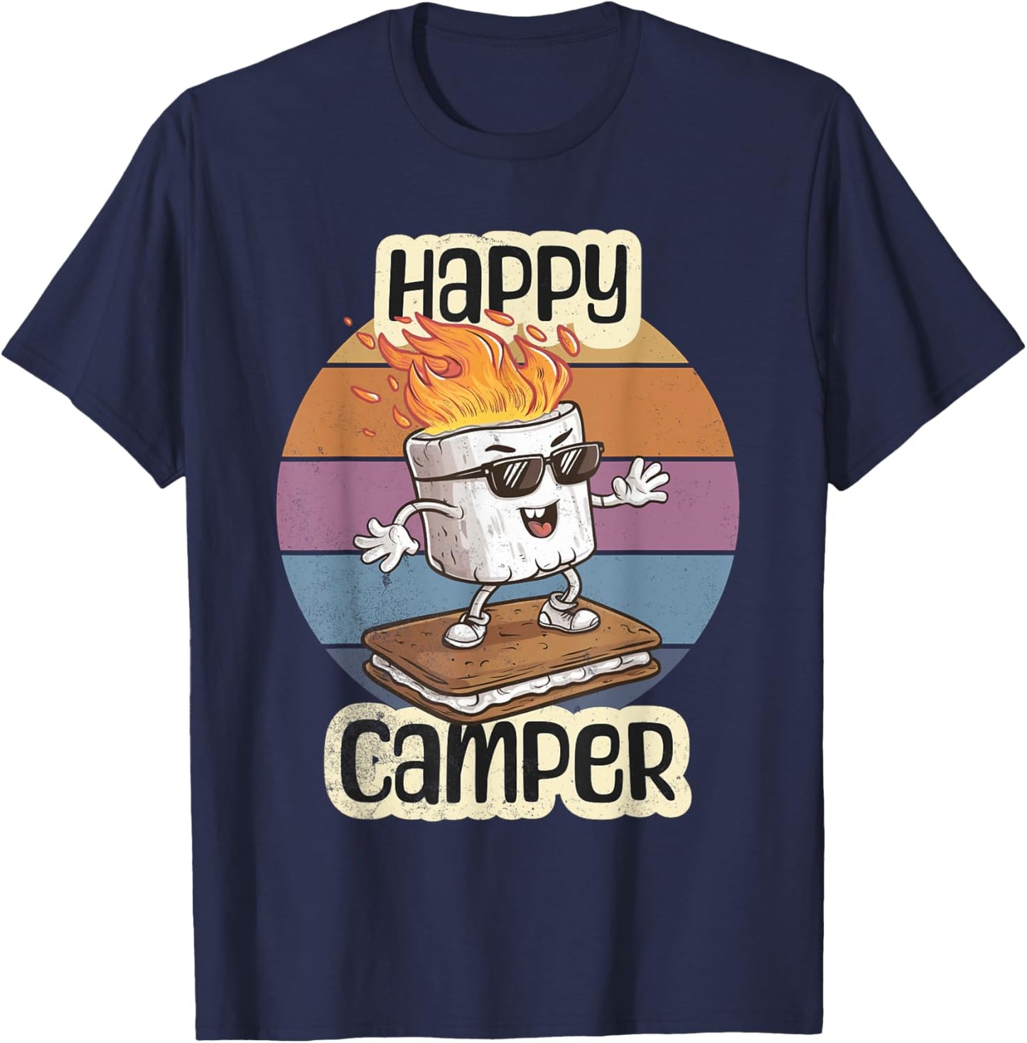 Happy Marshmallow Camper Cute Girls Kids Camp Camping Smores T-Shirt - T-Shirt | Navy